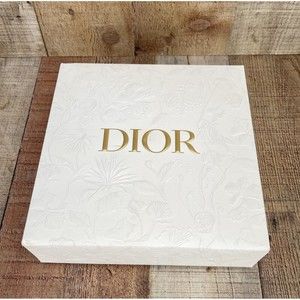 Authentic Dior White Gold Gift Box Embossed Flowers Floral Measures 8.5”x8.5”x3"
